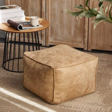 Pouf En Cuir carré beige 