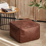 Pouf En Cuir carré Marron 