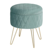 Tabouret Coffre Velours Turquoise